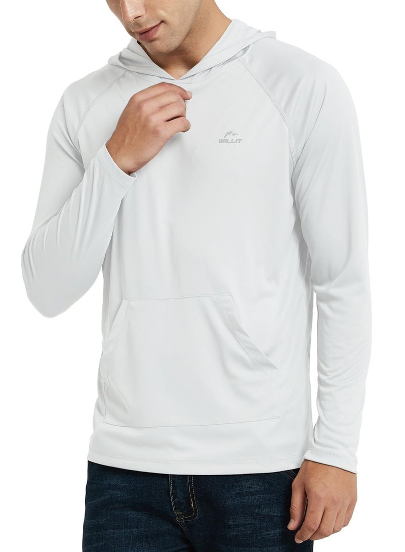 Willit Men's UPF 50+ Sun Protection Hoodie Shirt Long Sleeve Rash Guard Fishing SPF Outdoor UV Shirt Lightweight Pocket White L - Image 4